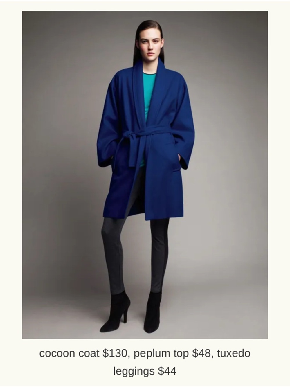 Narciso Rodriguez for Design Nation Blue Purple Wool Belted Cocoon Coat